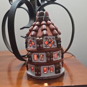 Rustic Brown and White Ceramic Candle Holder